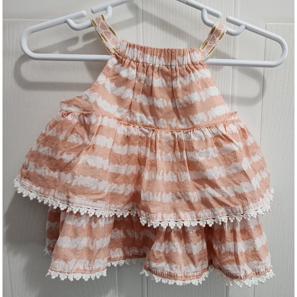 Tommy Bahama Baby Girls Sun Dress Orange White Stripe Ruffle Tiered Size 3-6 Mos